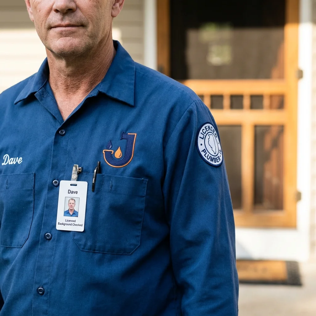 Licensed plumber showing ID badge in Fernandina Beach, FL